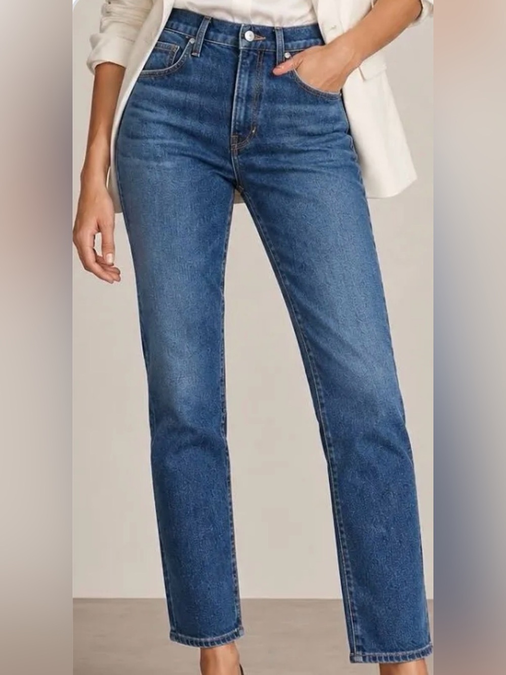 Veronica Beard Ryleigh Slim Straight Ankle High Rise Jeans Blue Waist 27